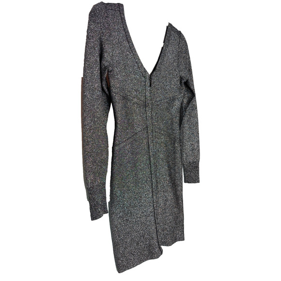 VTG Y2K Bebe Bandage Baddie Glam Black Silver Metallic Shimmer Zipper Dress Med - Picture 3 of 9